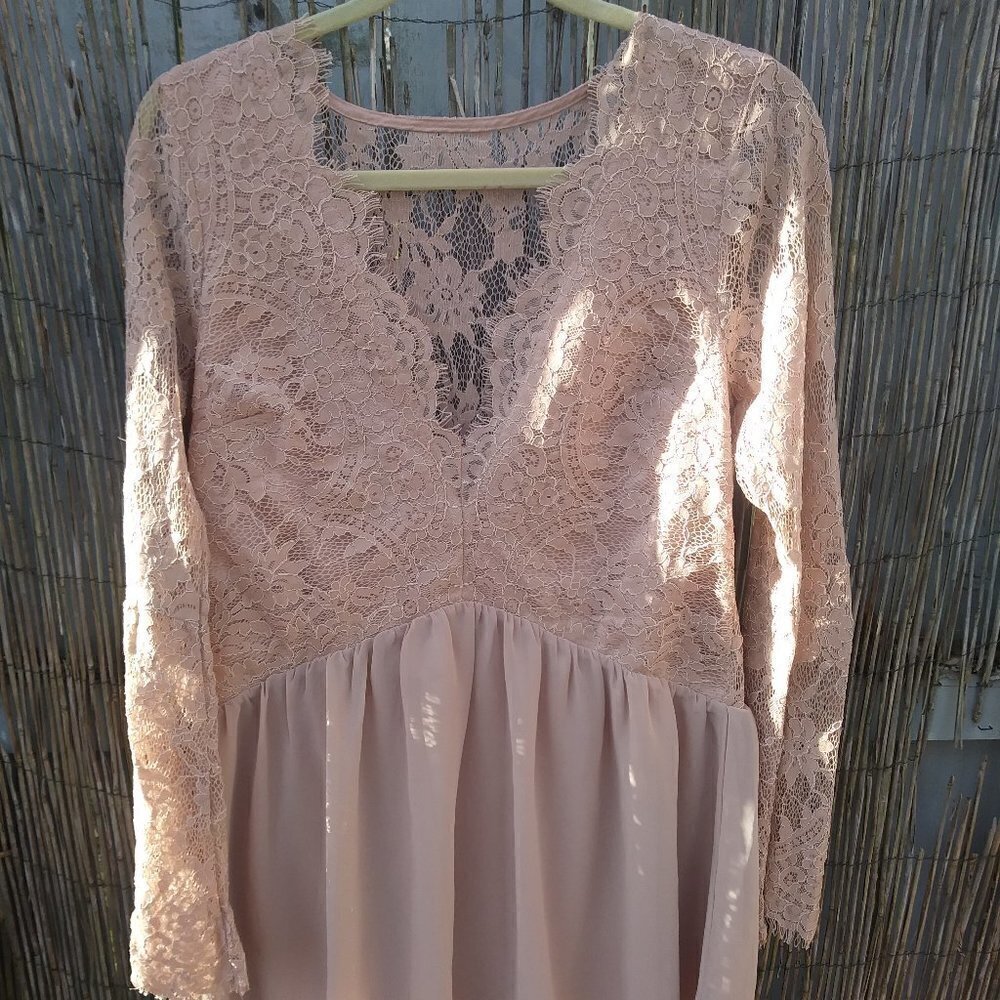 Tobi Blush Pink V-Neck Lace Mini Dress - Women - M